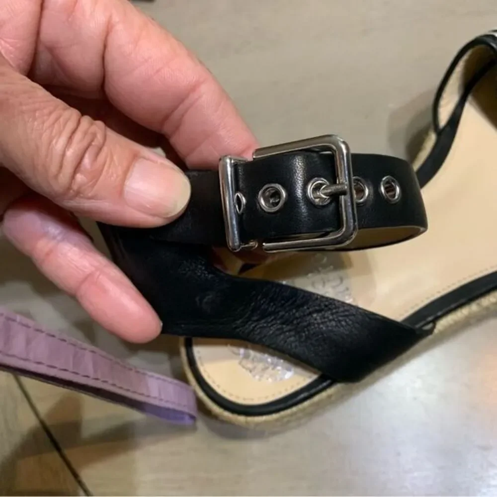 Vince Camuto Espadrille Sandals Womens 6 Black Zebra Print Platform Buckle Strap